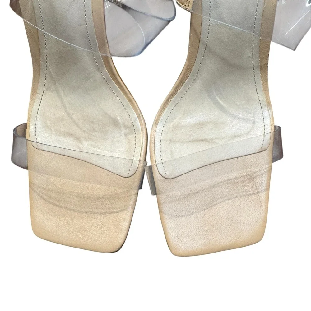 Schutz Shoes Womens Size 8 Beige Vinyl Ariellen Wedge Slide‎ Sandals Rhinestone